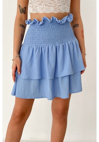 Kadın Katlı Smock Bel Mini Short Etek Summer Layers Mavi