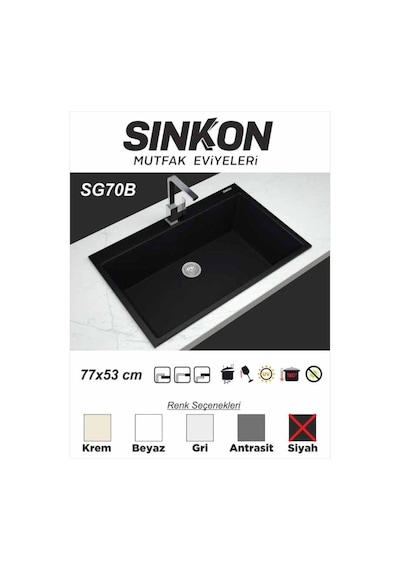 Sinkon Siyah Granit Eviye 77 x 53 - Sg70B - Sinkon