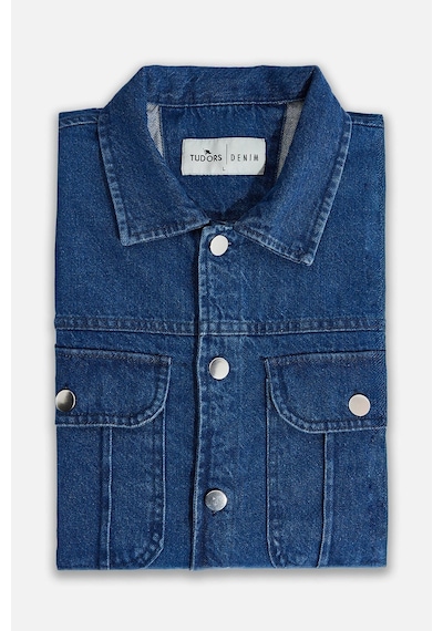 Tudors Unisex Relax Fit Rahat Kesim Denim Kot Kapaklı Çift Cepli Overshirt Ceket Tarzı Gömlek-33051 Lacivert