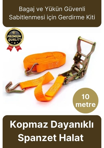 Çok Amaçlı Kopmaz Dayanıklı Kancalı Güvenli Sabitleme Gırgır Yük Gerdirme Kiti Spanzet Halat 10 Mt