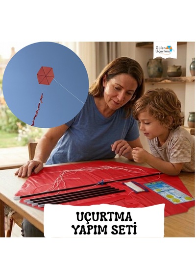 Uçurtma Yapım Seti / Naylon Altıgen / Plastik Çıtalı / Kırmızı