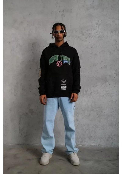 Veraura Lifestyle Erkek Baskılı Kapüşonlu Sweatshirt - Siyah