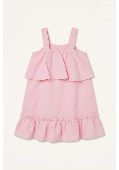 Defacto Kalın Askılı Keten Mini Elbise Kız Çocuk H3764a826hspn69 Pembe-pn69