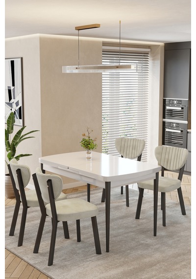 Mutfak Masası Takımı 4 Kişilik Açılır Masa Sandalye Takımı Salon Masası Yemek Masası-elma Takım Beyaz - Krem Mutfak Masası Takımı 4 Kişilik Açılır Masa Sandalye Takımı Salon Masası Yemek Masası-elma Takım Beyaz - Krem