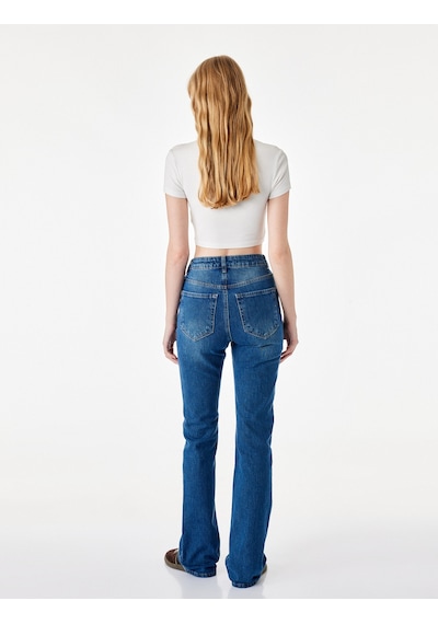 Koton Pamuklu Yüksek Bel Düğmeli İspanyol Paça Denim Pantolon - Flare Jeans Orta İndigo 7wal40132md Koton Pamuklu Yüksek Bel Düğmeli İspanyol Paça Denim Pantolon - Flare Jeans Orta İndigo 7wal40132md