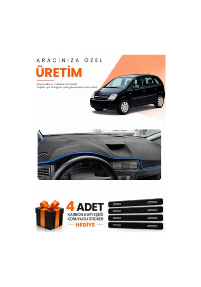 Opel Meriva A 2003-2010 Uyumlu Torpido Koruma Örtüsü Oto Kılıfı - Siyah Mavi