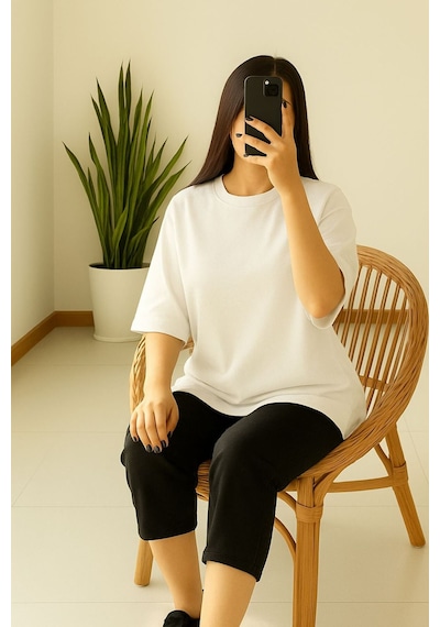 Düz Oversize Unisex Tişört Yb6 BEYAZ