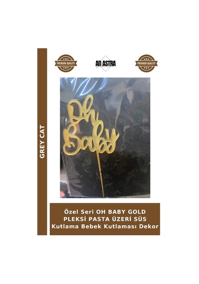 Özel Seri Oh Baby Gold Pleksi Pasta Üzeri Süs Kutlama Bebek Kutlaması Dekor Altın