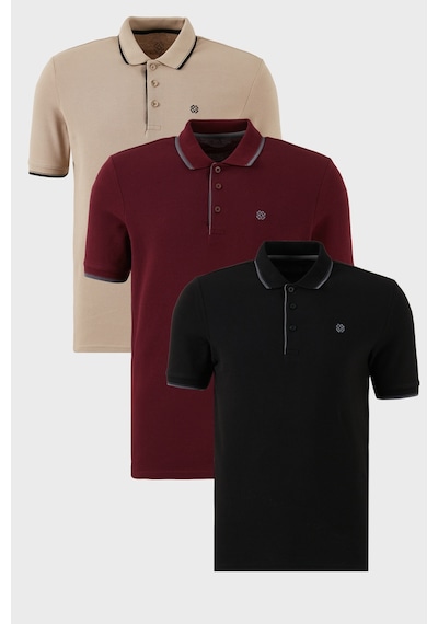 Buratti Pamuklu Slim Fit Şerit Detaylı Düğmeli Polo Yaka 3'Lü Paket Erkek T Shirt 5902118S3 Siyah-Vişne-Vizon