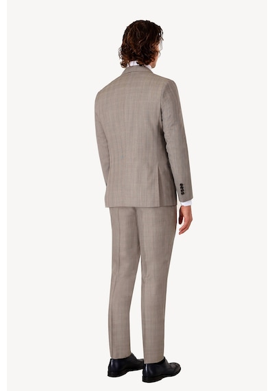Erkek Bej Slim Fit Kareli Takım Elbise