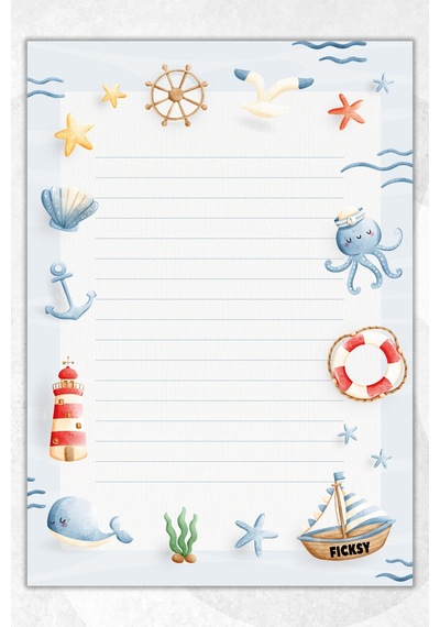 A5 Deniz Bloknot Çizgili Defter - 50 Yaprak - Memopad - Notepad - Not Defteri - Not Kağıdı Mavi Mavi