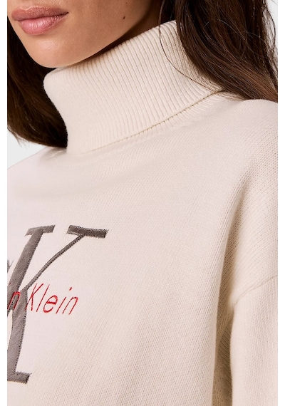 Calvin Klein Logolu % 100 Pamuk Balıkçı Yaka Kazak Lv047h329gyas Kadın Kazak Lv047h329g Yas Krem
