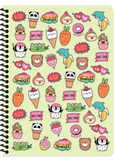 A4 80 Yaprak 3 Kareli+1 Çizgili Plastik Kapaklı Spiralli Sweet Fun Defter 4 Adet