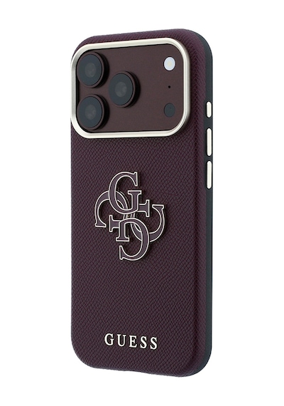 Apple iPhone 18 Pro Max Uyumlu Kılıf Guess  Lisanslı Yazı Ve 4g Büyük Resin Logolu Pu Kapak Bordo