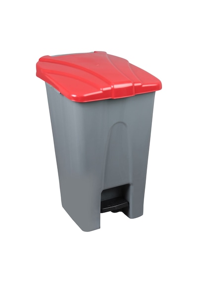 Safell Plastik Pedallı Çöp Kovası 70Lt Çöp Konteyneri Grikırmız