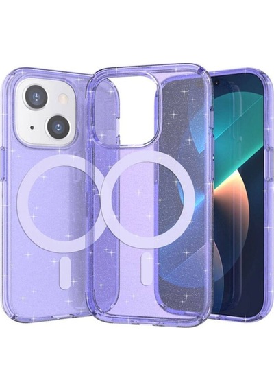Apple Uyumlu iPhone 13 Kılıf M-safe Şarj Özellikli Parlayan Simli Saydam Renkli Zore Allstar Kapak Mor