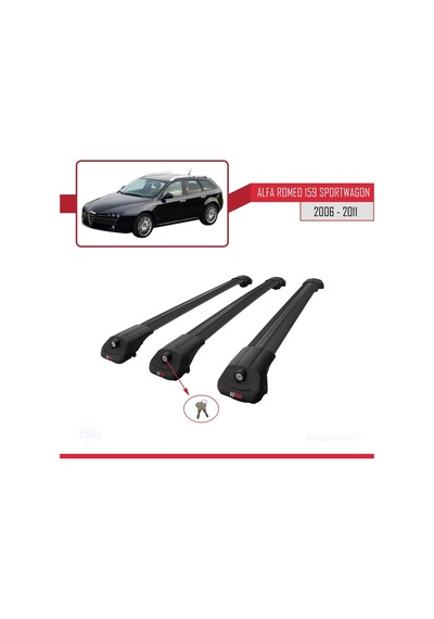 Alfa Romeo 159 Sportwagon 2006-2011 Arası İle Uyumlu Ace-1 Ara Atkı Tavan Barı Siyah 3 Adet Bar