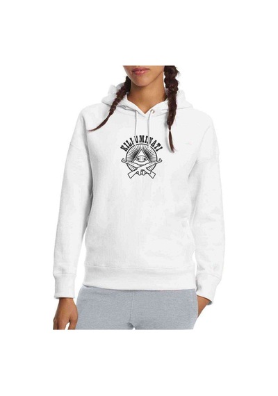 Killuminati Baskılı Beyaz Kadın Kapşonlu Sweatshirt