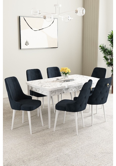 Clara Beyaz Mermer Desen 80x132 Açılabilir Mdf Masa Yemek Odası Takımı,mutfak Takımı 6 Adet Sandalye Antrasit Clara Beyaz Mermer Desen 80x132 Açılabilir Mdf Masa Yemek Odası Takımı,mutfak Takımı 6 Adet Sandalye Antrasit