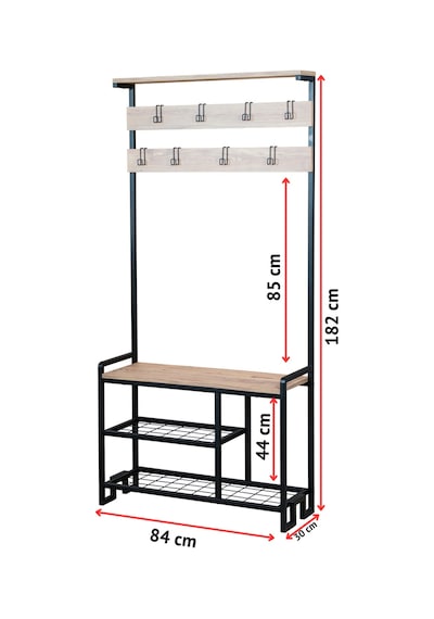Uykula Metal Portmanto Antre Askılığı - Ayakkabılık Raflı Elbise Askısı - Vestiyer Siyah