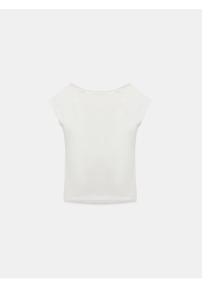 Dilvin 32843 Kısa Kollu Büzgülü T-shirt-beyaz
