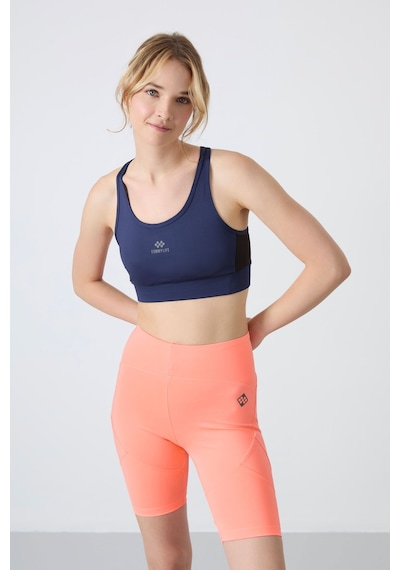Tommy Life İndigo Çapraz Sırt Detaylı Slim Fit U Yaka Pedli Kadın Spor Büstiyer - 97121 İndigo