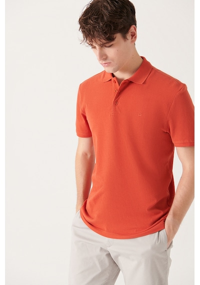 Avva E001004 Serin Tutan Standart Fit Normal Kesim Erkek Polo Yaka T-Shirt - Koyu Turuncu