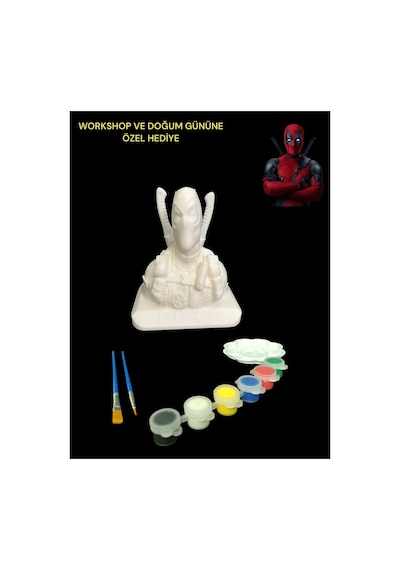 3d Deadpool Figür Boyama Seti - Kendin Boya Hobi Ve Etkinlik Seti - Akrilik Boya + 2 Fırça