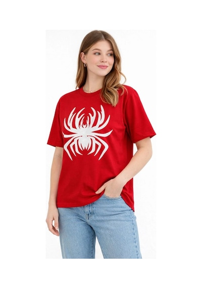 Novalisse Kadın Örümcek Baskılı Tişört Kısa Kollu Bisiklet Yaka T-shirt - Kırmızı Çoklu Renk Novalisse Kadın Örümcek Baskılı Tişört Kısa Kollu Bisiklet Yaka T-shirt - Kırmızı Çoklu Renk
