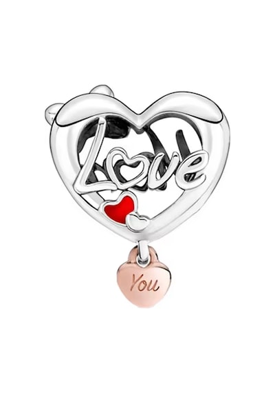 Mom Ve Love Yazılı Kalp Charm Gümüş