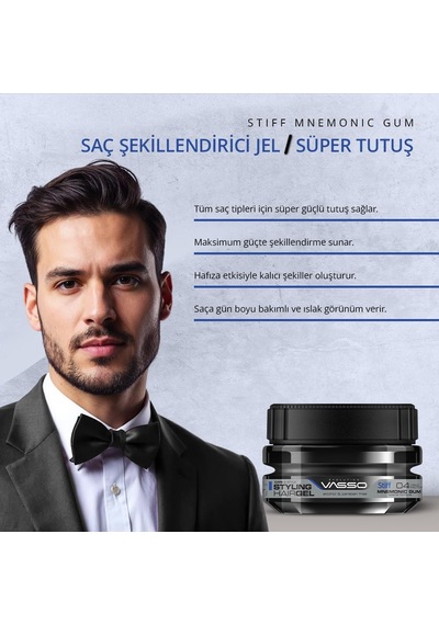 Profesyonel Saç Jeli Tüm Saç Tipleri Süper Tutuş Ve Nemli Görünüm Mnemonıc Gum Stiff 250 Ml
