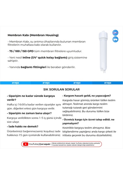 Su Arıtma Cihazı Membran Kabı Housing 10 Adet