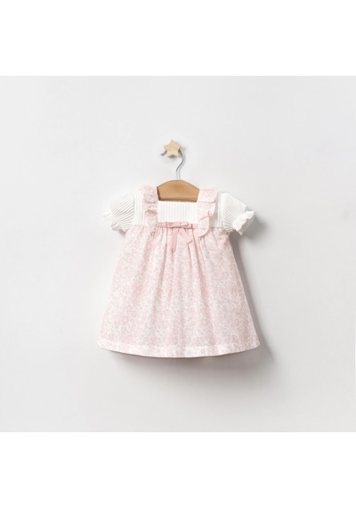 Lamato Baby Yazlık Kolu Lastikli Çiçek Baskılı Bebe Kız Elbise Pembe