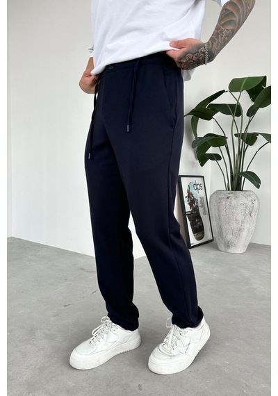 Lacivert Beli İp Detaylı Gabardin Regular Pantolon Lacivert