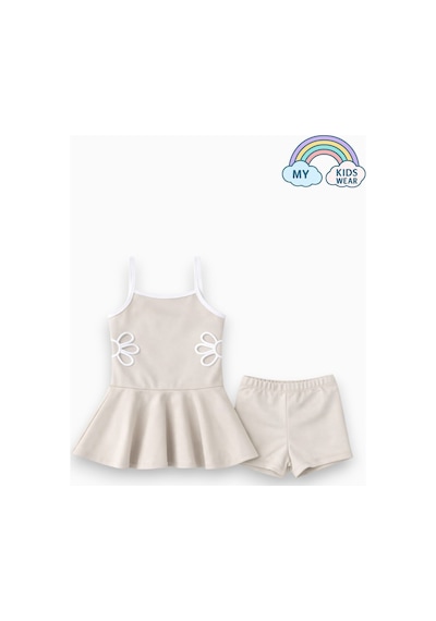 My Kids Wear Kız Çocuk Nakış Detaylı Garson Boy Mayo 5-14 Yaş 12594 Bej