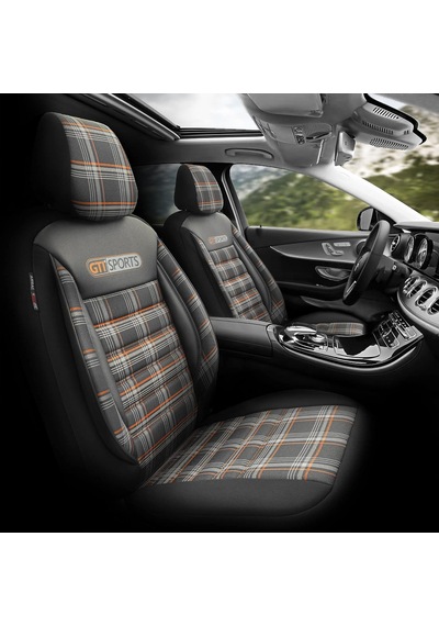 Tr Gti Sports Design Oto Koltuk Kılıfı Ekstra Destekli Özel Jacquard Kumaş Tam Set - Turuncu-siyah Genel