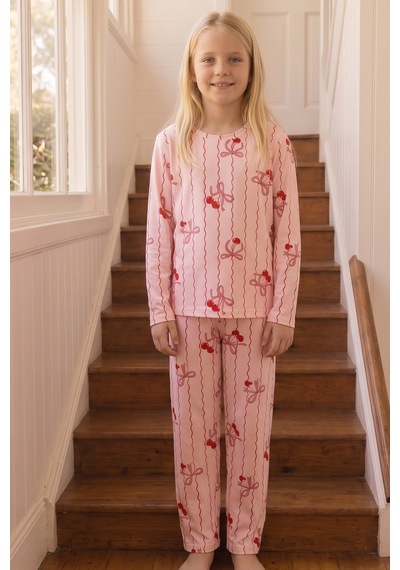 Siyah İnci Desenli Termal Kumaşlı Ultra Soft Yumuşak Örme Pijama Takımı 26226909 Pembe