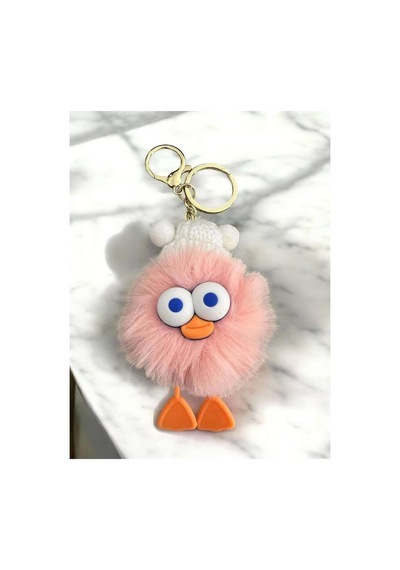Peluş Ördek Anahtarlık Ve Çanta Aksesuarı - Somon Beyaz Beyaz