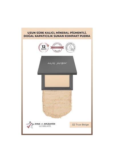 Alix Avien Kompakt Pudra 12 Saate Kadar Kalıcılık Soğuk Cilt Alt Tonu Compact Powder 02 True Beige