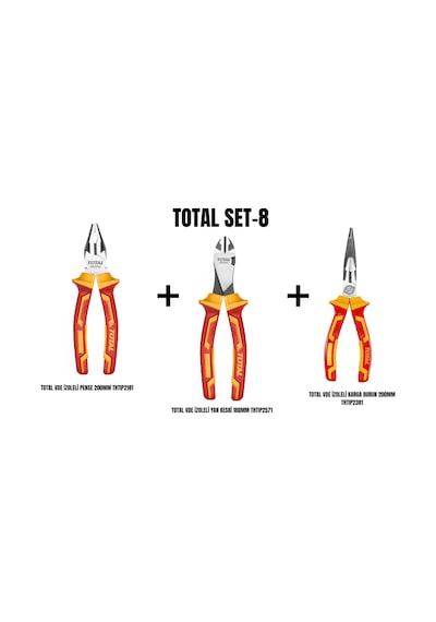 Total Set-8 İzoleli Pense 200mm+izoleli Yan Keski 180mm+izoleli Karga Burun 200mm