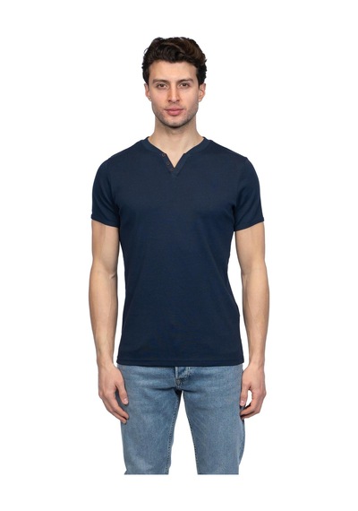 Jsco Hscstore Erkek V Yakalı Basic İndigo Tişört - 8401