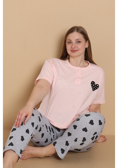 Wordex Mirano 4515 Kalpli Kısa Kollu Pamuklu Penye Büyük Beden Kadın Pijama Takımı Soft Pembe Wordex Mirano 4515 Kalpli Kısa Kollu Pamuklu Penye Büyük Beden Kadın Pijama Takımı Soft Pembe