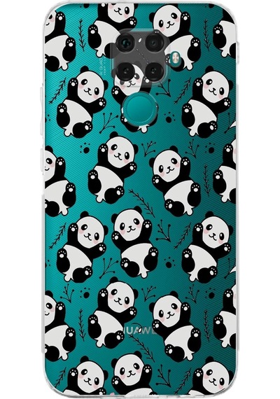 Huawei Mate 30 Lite Kamera Korumalı Kapak Panda Tasarımlı Şeffaf Kılıf Şeffaf