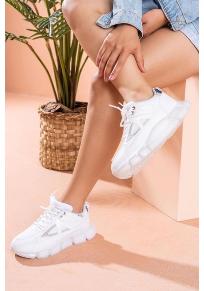 Beyaz Kadın Sneakers Şeffaf Taban Bağcıklı Spor Ayakkabı Jasmin 001