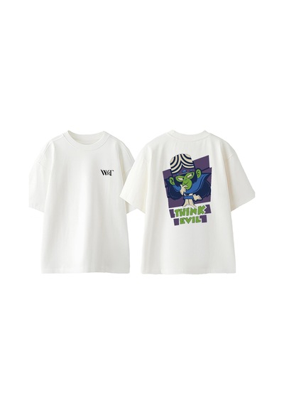 Thewert Mojo Jojo Think Evil Tasarım Sırt Baskılı Pamuk Beyaz Oversize T-shirt
