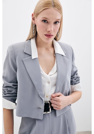 Sateen Kısa Krep Ceket - Gri-135614 Gri