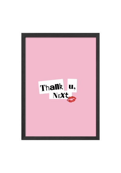 Thank You, Next Doğal Ahşap Çerçeveli Poster, Dekoratif Pembe Duvar Tablosu