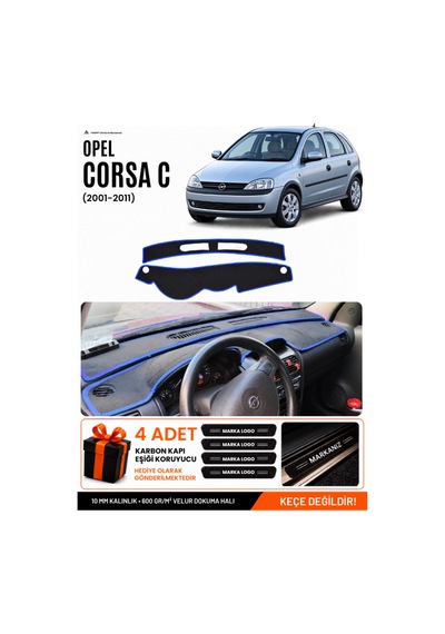 Opel Corsa C 2001-2011 Uyumlu Torpido Koruma, Torpido Örtüsü, Torpido Kılıfı - Siyah Mavi