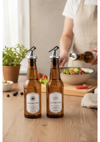 Cam Yağlık - 2 Li Pratik Kapaklı Yağlık 350 Ml. Yağdanlık Kahverengi