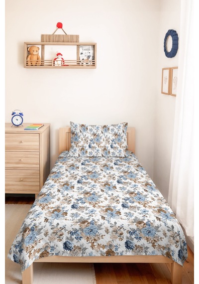 Çiçekli Mavi Otantik Tek Kişilik Pike Takımı - Vintage Floral Yazlık Kapitone Yatak Örtüsü 160x220cm Ayazlı Halı Kıyımı